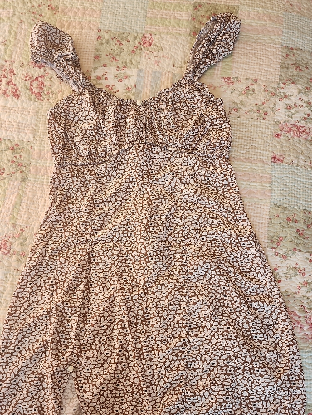 Brown Floral Sundress with Ruffled Straps